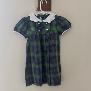 Little English Fallon Dress (Green Plaid with White Peter Pan Collar)